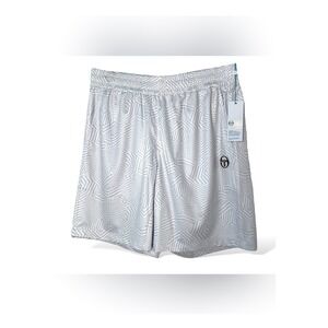 Sergio Tacchini Men's Athletic Tennis Shorts White & Gray Dazzle Print NWT